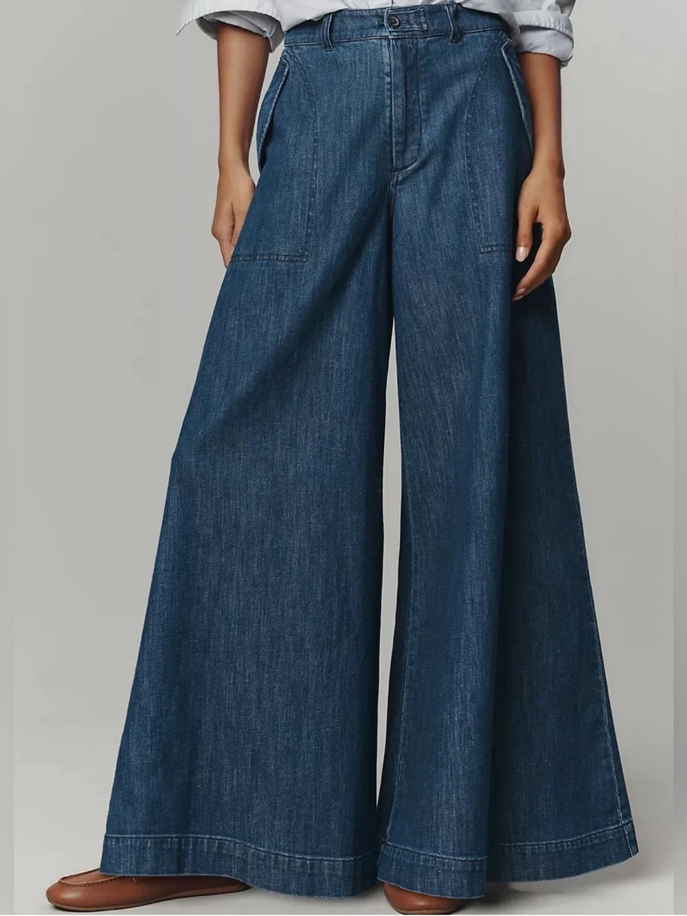 Pilcro Wide-Leg Denim Jeans in Deep Blue extra wide size 29 Anthropologie - Picture 6 of 8